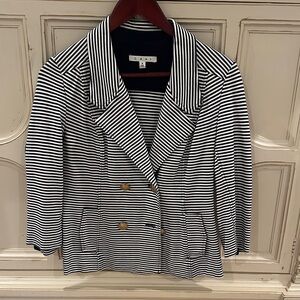 CAbi Black & White Striped Double-Breasted Blazer Jacket